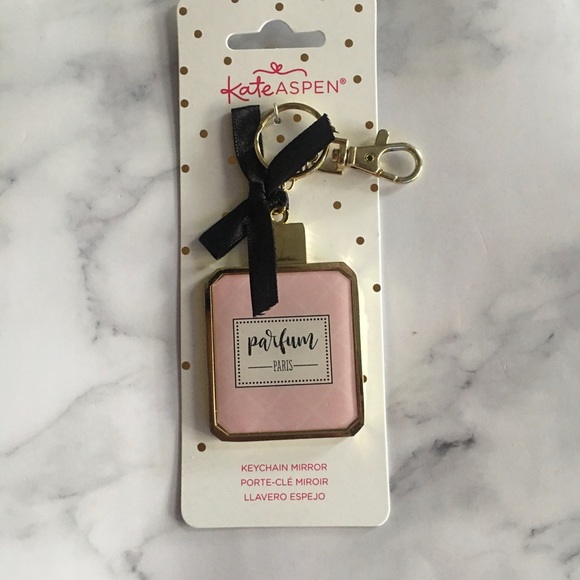 Bag Charm/Keychain Mirrored Parfum Paris Keychain with Black Bow Accent. - Picture 2 of 3